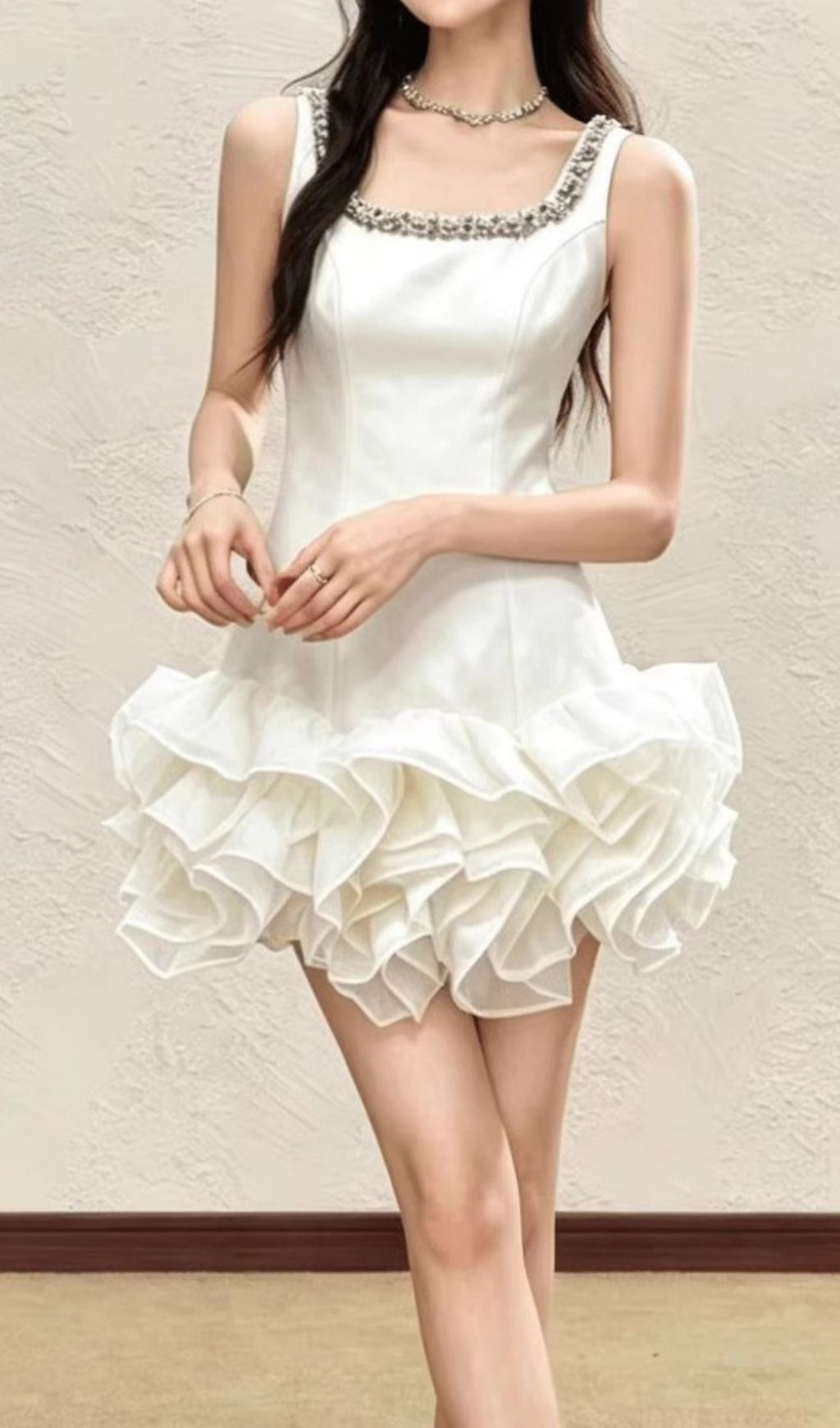 Kinley Pink Satin Diamante Ruffle Mini Dress - Glamorous Cocktail Party Gown