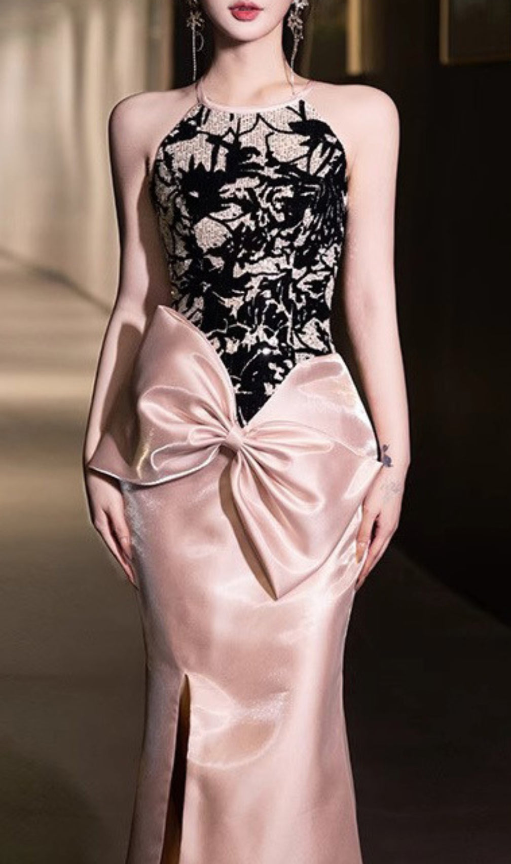 Earleen Pink Bow Maxi Dress