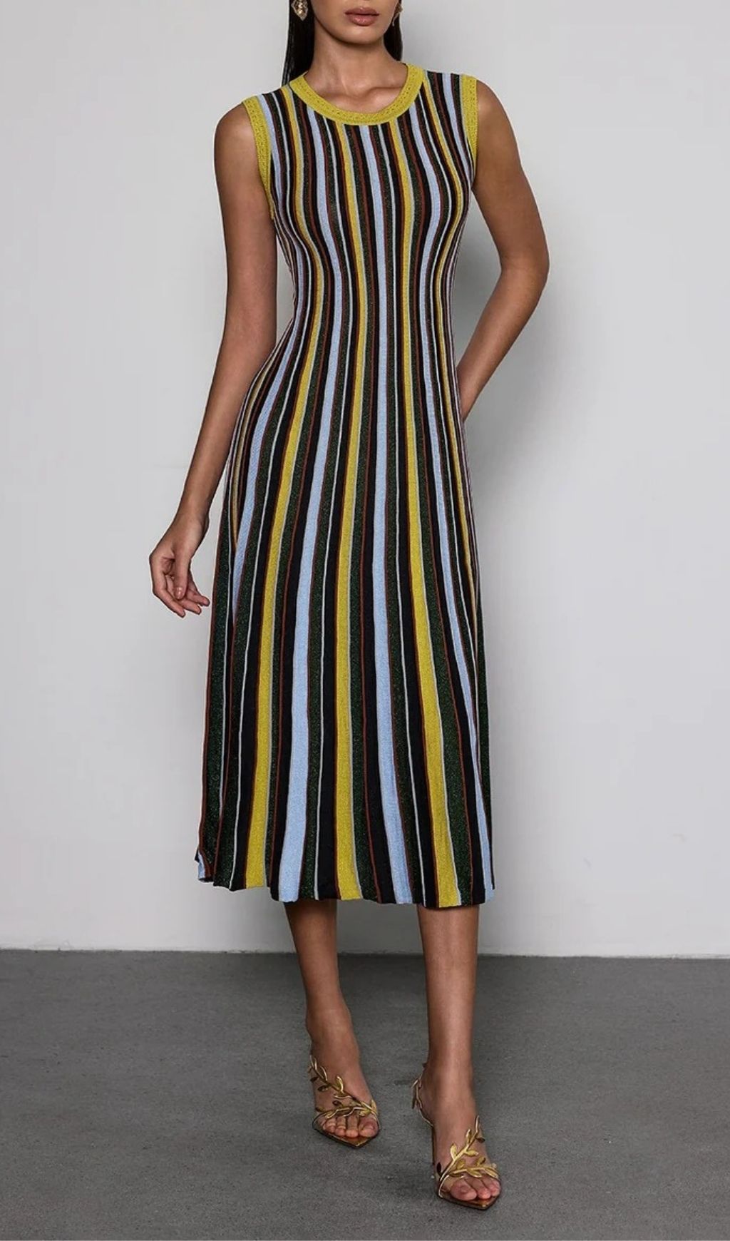 Malyxa Vibrant Stripe Knit Midi Dress - Effortless Chic & Flattering Style