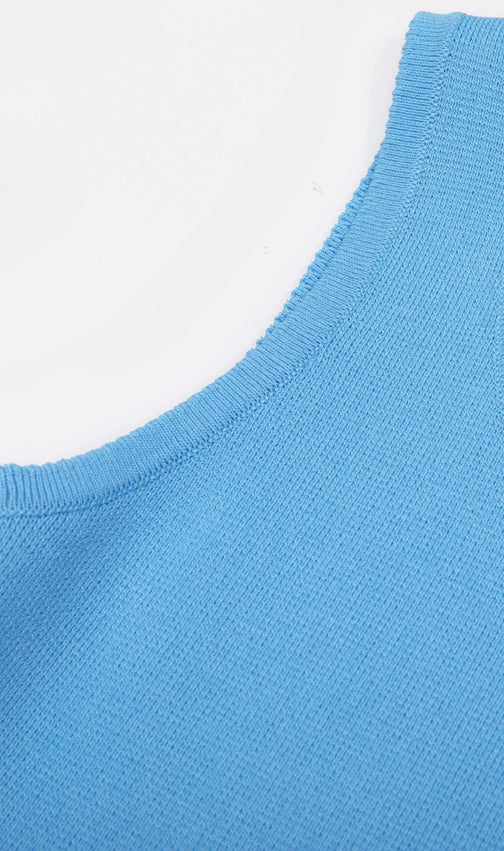 Kirby Blue Sleeveless Beaded Knit Mini Dress