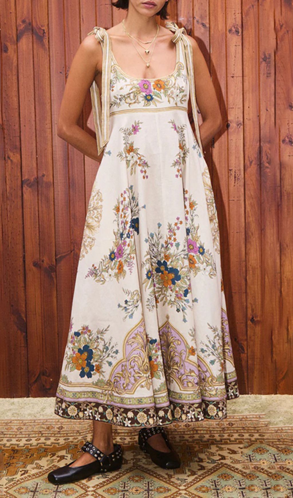 Ismet Boho Chic Floral Maxi Dress - Elegant Tie-Shoulder Summer Style