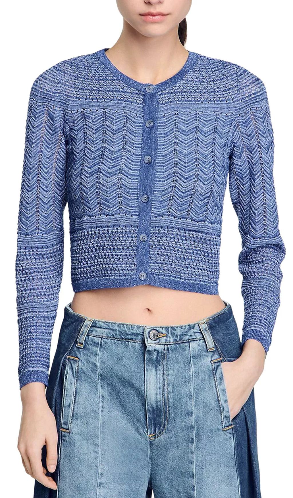 Glitter Crewneck Cardigan Sweater