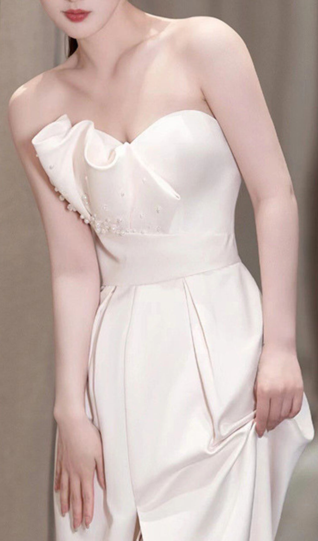 Aristotle Pearl Beaded Ruffle Gown