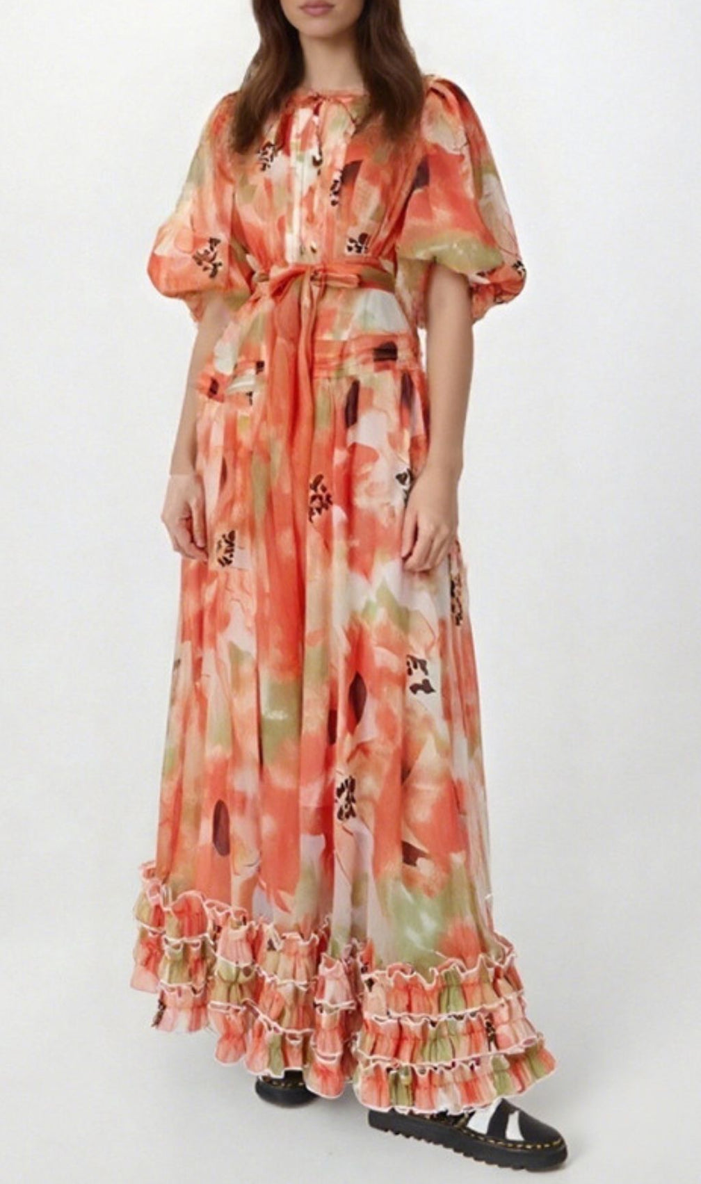 Haku Vibrant Floral Puff-Sleeve Maxi Dress - Elegant Women's Gown