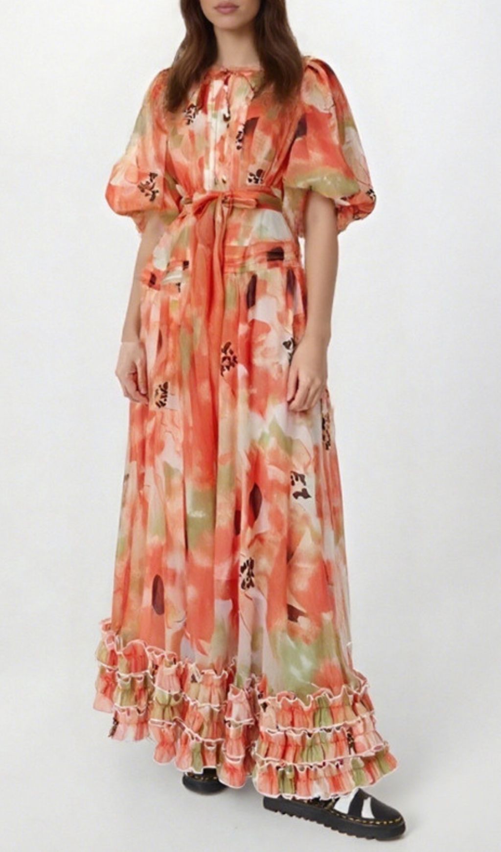 Haku Vibrant Floral Puff-Sleeve Maxi Dress - Elegant Women's Gown