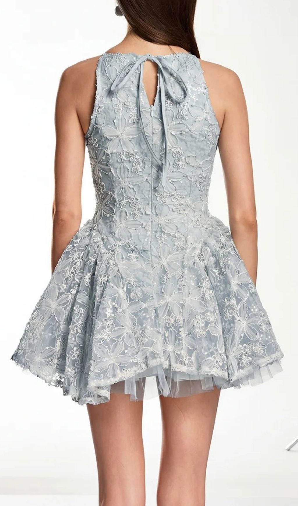 Katsumi Blue Floral Halter Mini Dress | Chic & Romantic Lace
