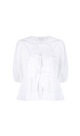 WHITE PUFF-SLEEVE ORGANIC-COTTON TOP