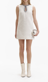 CREAM SEQUIN BOUCLE MINI DRESS