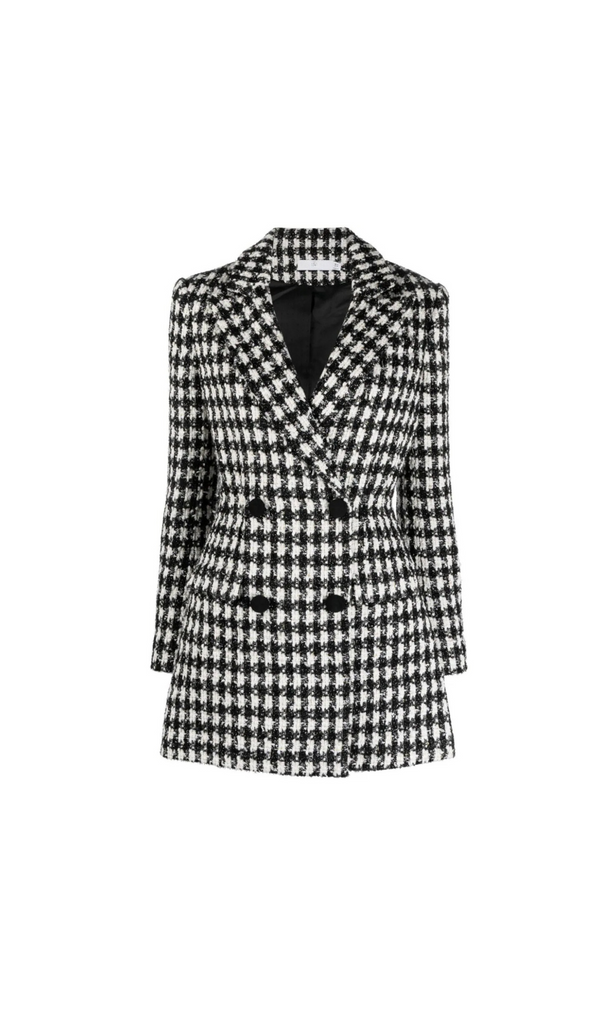 BLACK CHECK BOUCLE TAILORED MINI DRESS