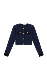 NAVY WEAVE CROPPED CARDIGAN