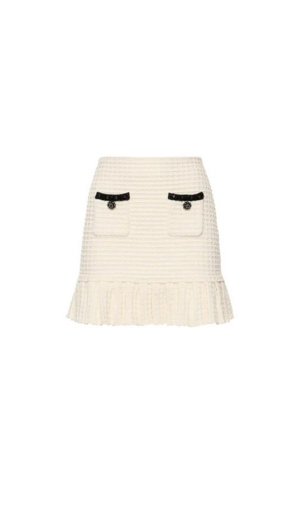 CREAM TEXTURED KNIT MINI SKIRT