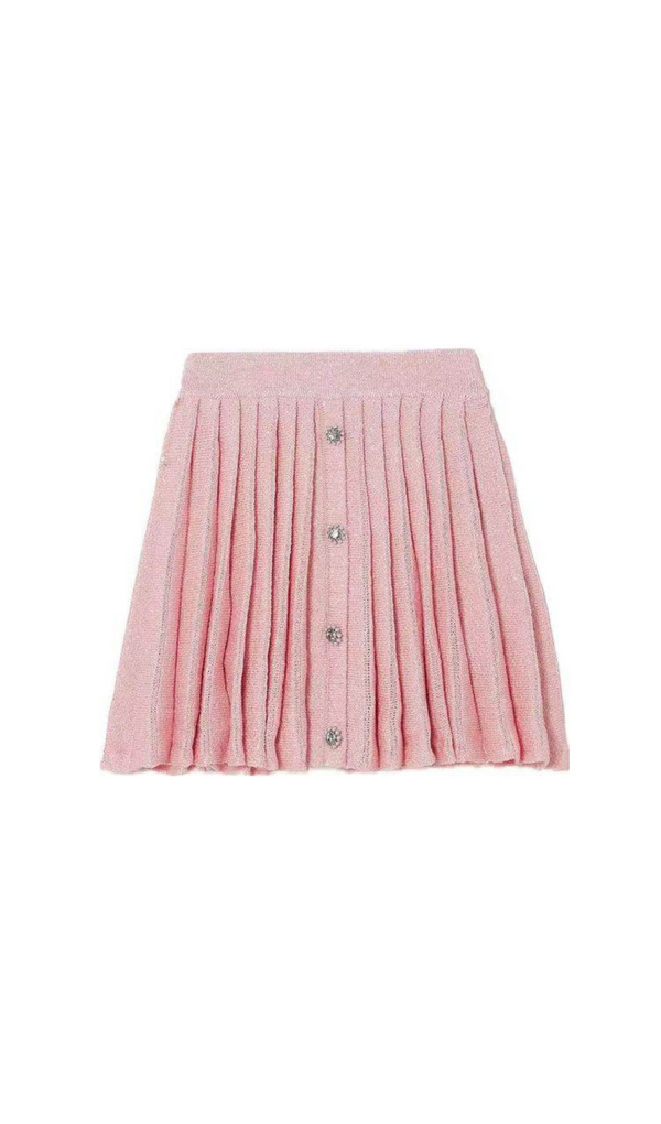 PINK PLEATED KNIT MINI SKIRT