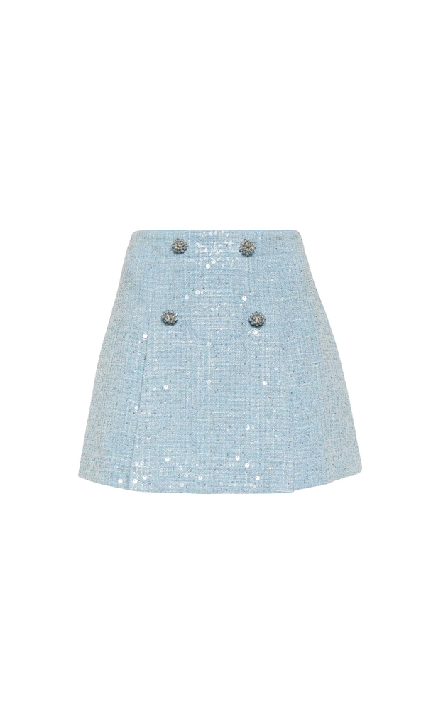 BLUE SEQUIN BOUCLE MINI SKIRT