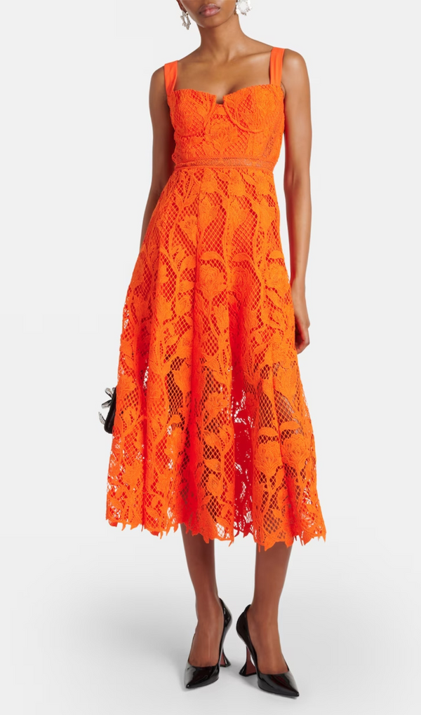 ORANGE LACE MIDI DRESS