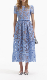 BLUE LILY LACE MIDI DRESS