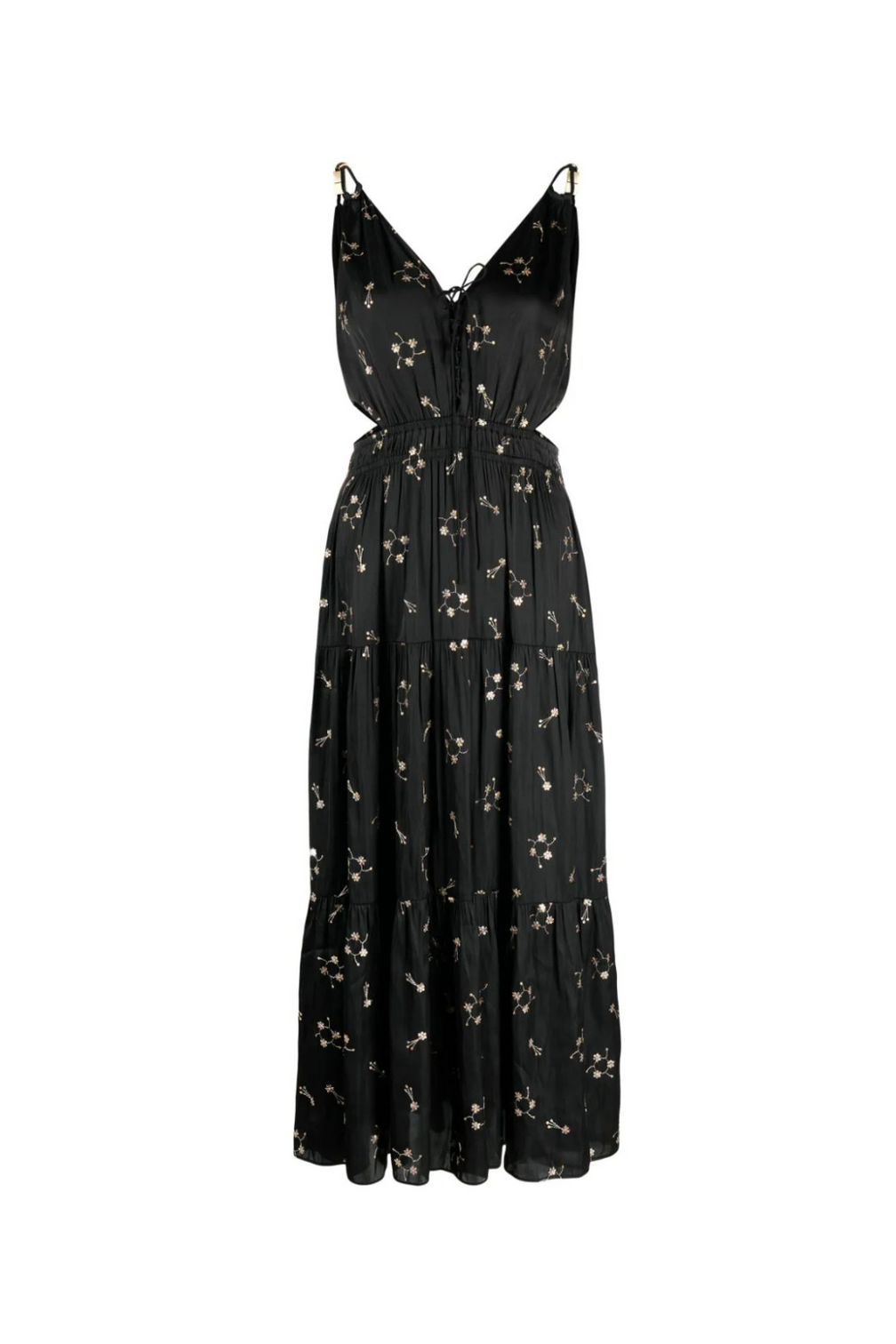 ROSOLITA SATIN EMBELLISHED MIDI DRESS