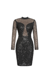 MOCK NECK SEQUIN BODYCON DRESS