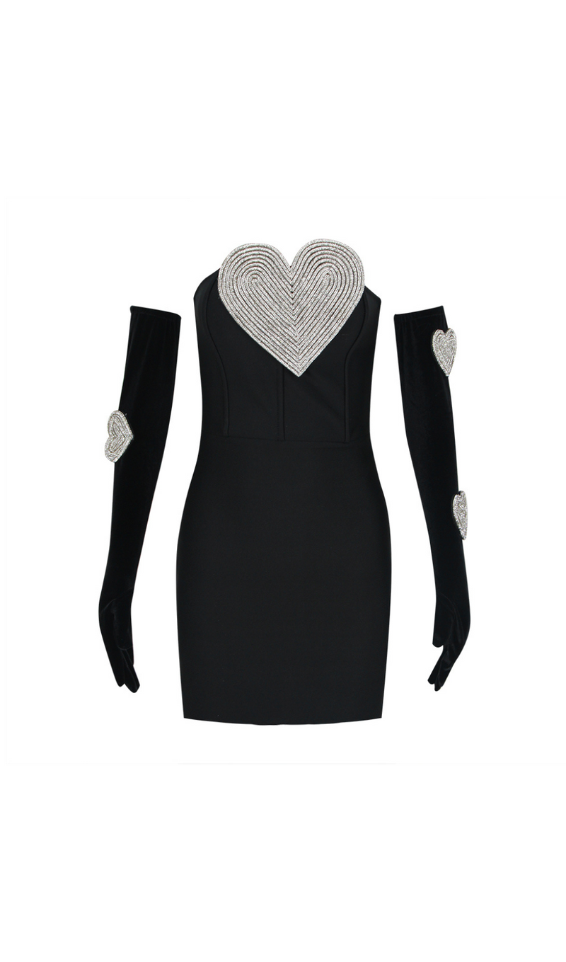 HEART EMBELLISHED STRAPLESS MINI DRESS