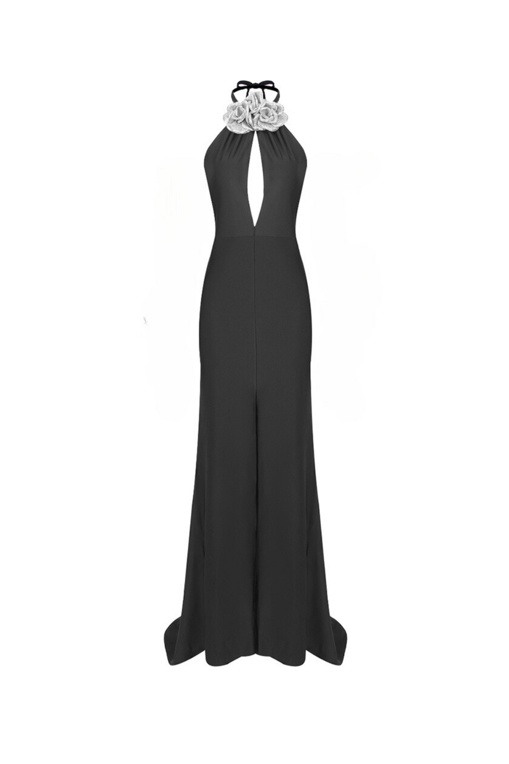 CRYSTAL-EMBELLISHED APPLIQUÉD SILK-CREPE HALTERNECK GOWN