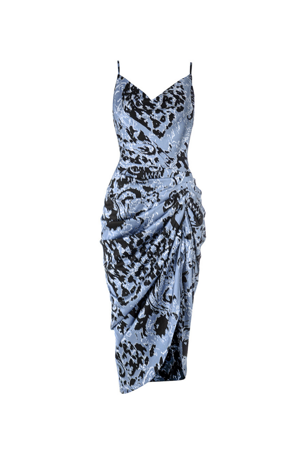 DRAPED MIDI DRESS STEEL IN BLUE