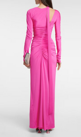 ASYMMETRIC RUCHED LONG SLEEVE MAXI DRESS