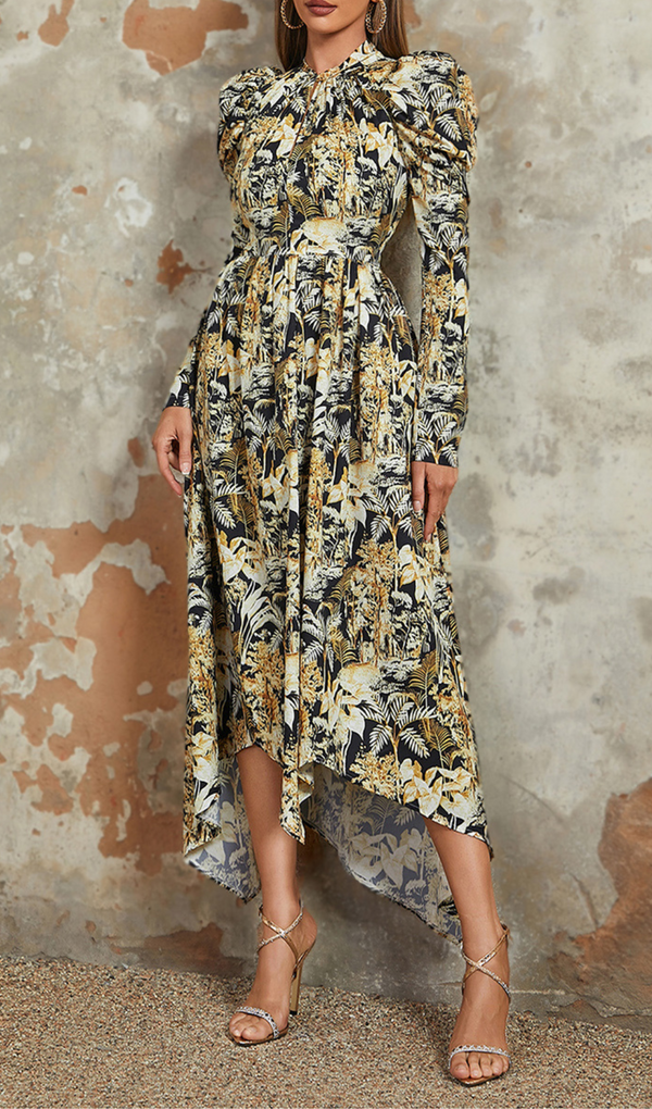 TROPICAL PRINT ASYMMETRICAL HEM DRESS