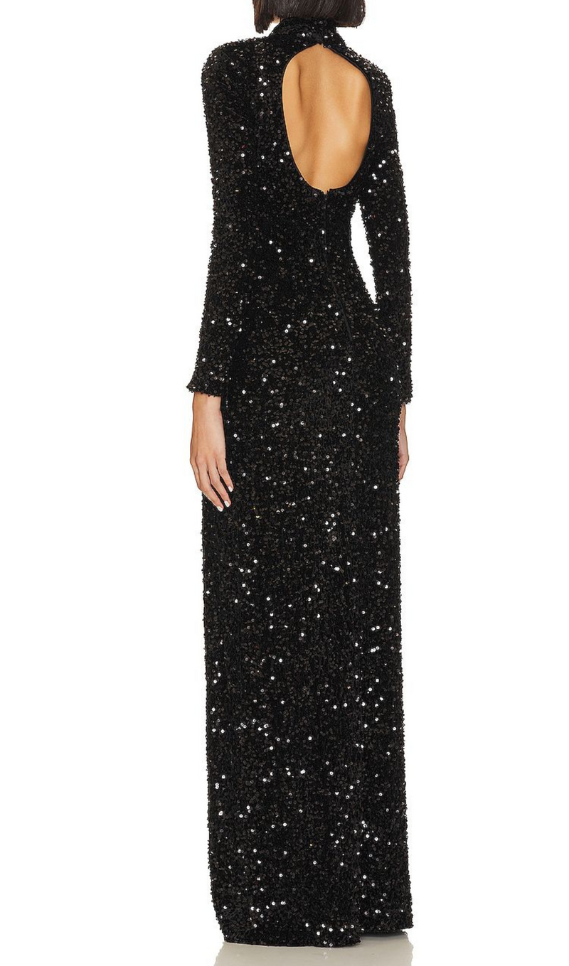 SEQUIN EMBELLISHMENTS SLIT MAXI DRESS