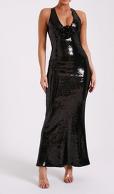 ROSE SEQUIN MAXI DRESS IN BLACK