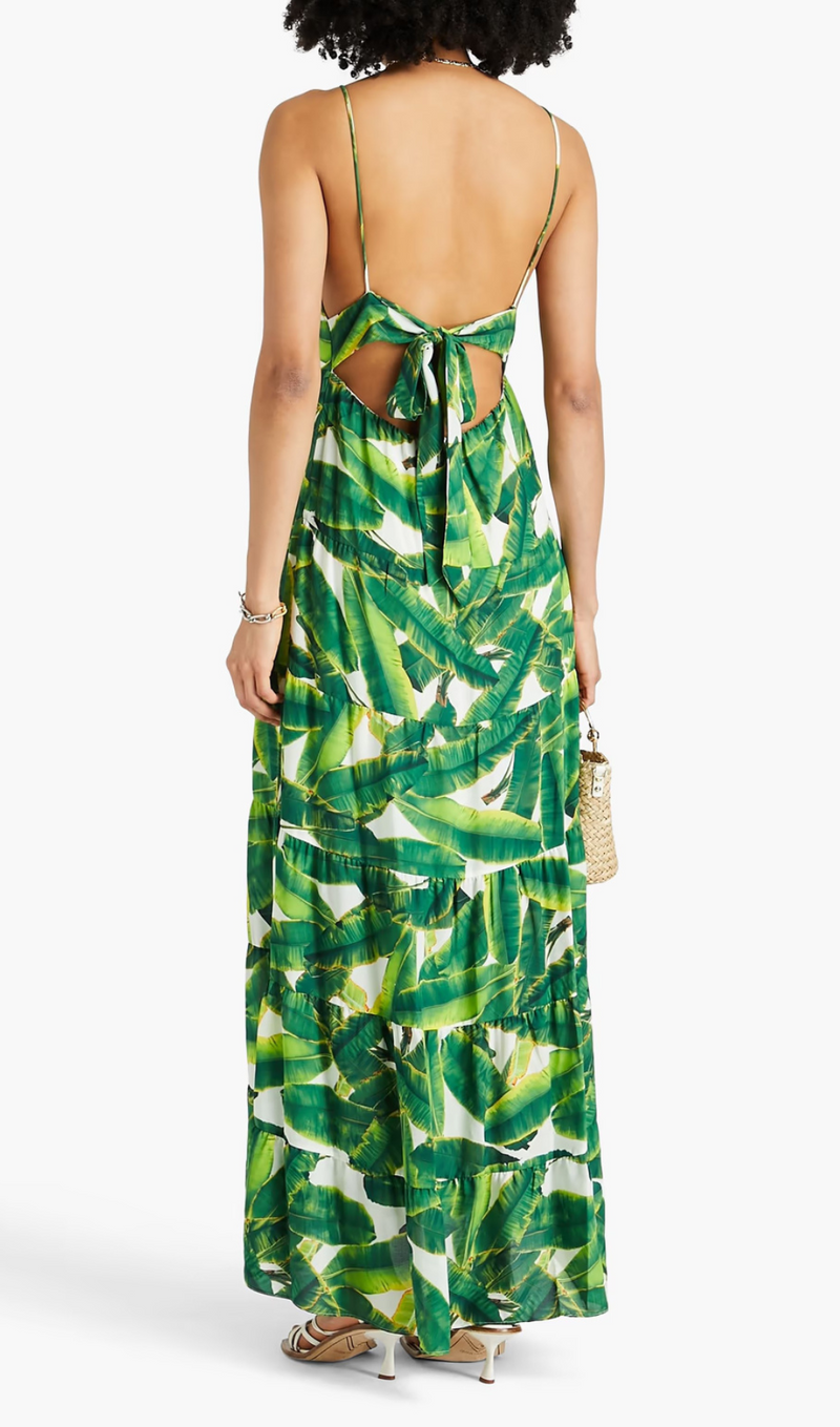 LEAF-PRINT STRAP MAXI DRESS