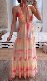 FLORAL PRINTED TIE TOP MAXI DRESS