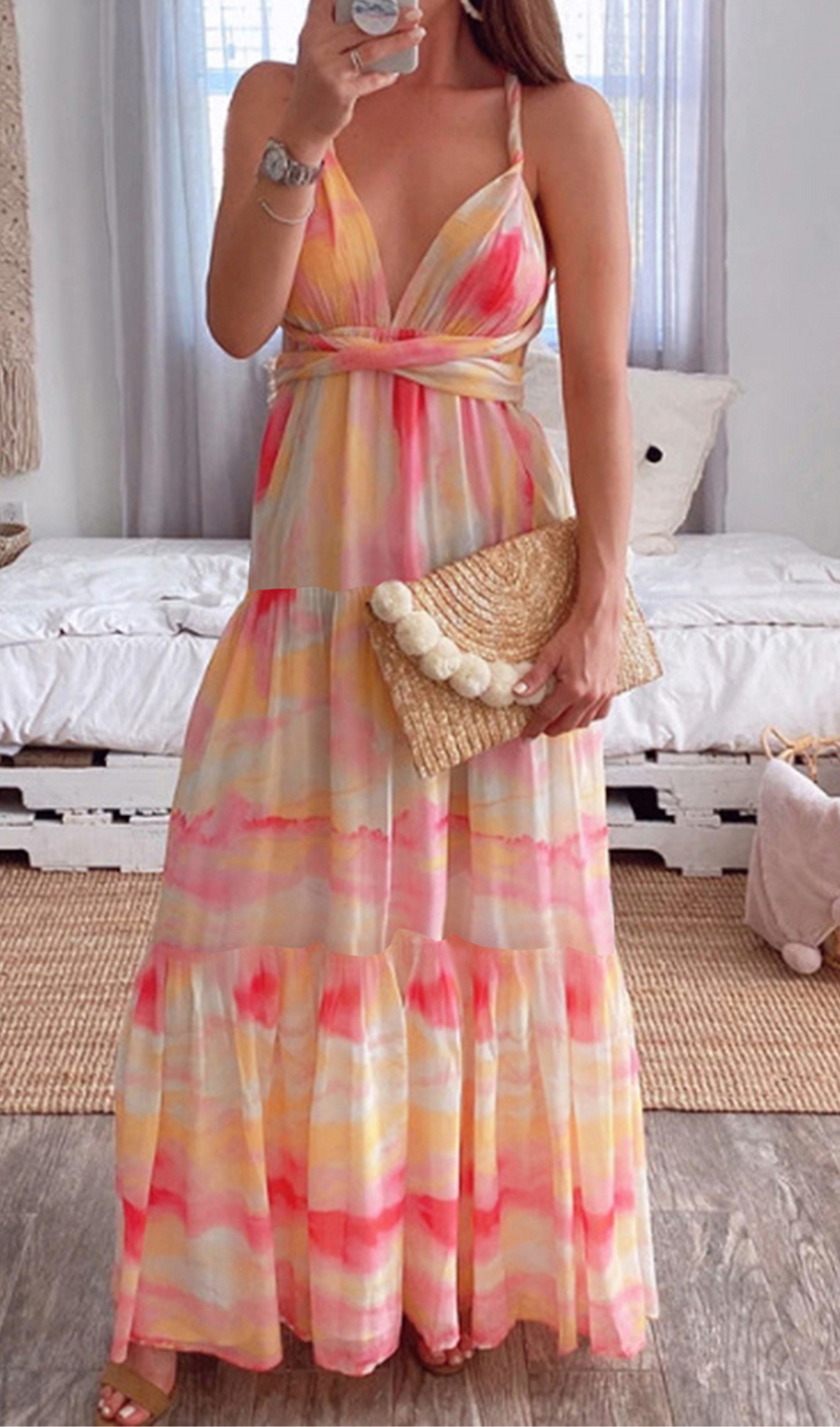 FLORAL PRINTED TIE TOP MAXI DRESS