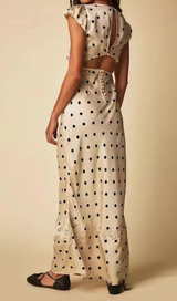 BUTTERFLY EMBELLISHED POLKA DOT CUTOUT MAXI DRESS