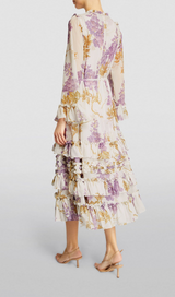 CHIFFON WISTERIA PRINTED MIDI DRESS