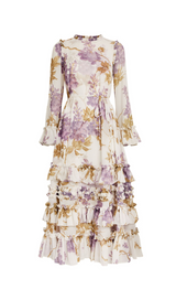 CHIFFON WISTERIA PRINTED MIDI DRESS