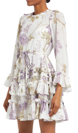 WISTERIA CHIFFON PRINTED ROUND NECK MINI DRESS