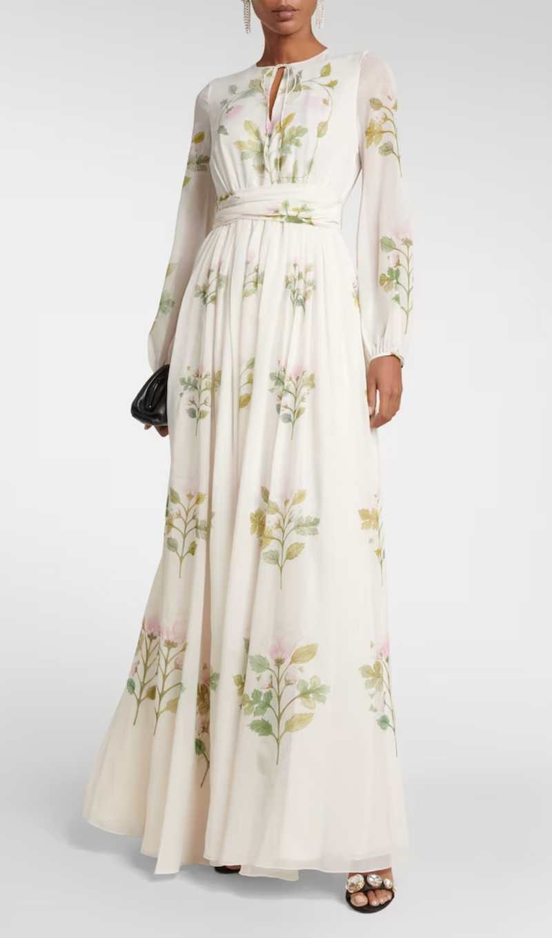 FLORAL SILK GEORGETTE MAXI DRESS