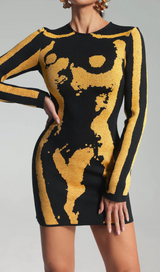 LONG SLEEVE SPARKLY DRESS BLACK GOLD