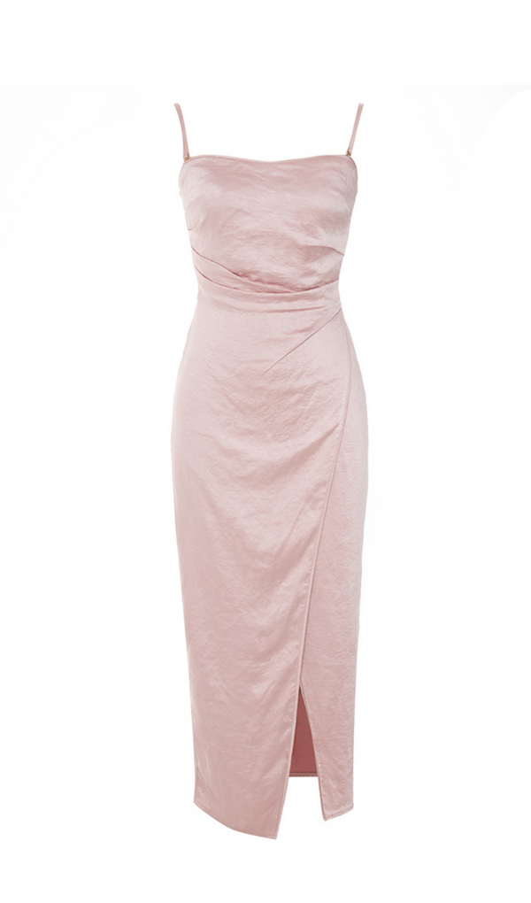 DUSTY ROSE SPAGHETTI STRAPS WRAP DRESS WITH SLIT