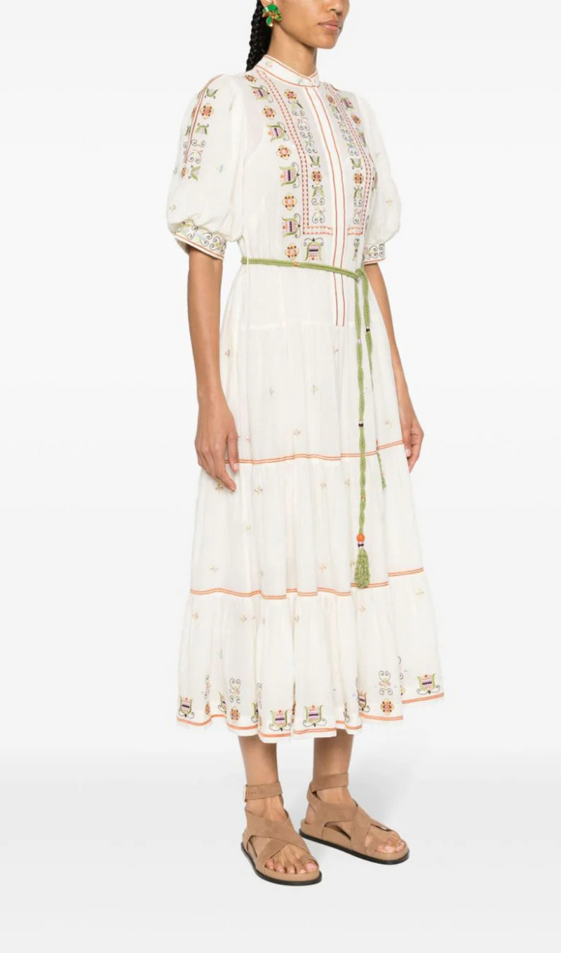 LOVELLA FLORAL-EMBROIDERED MIDI DRESS