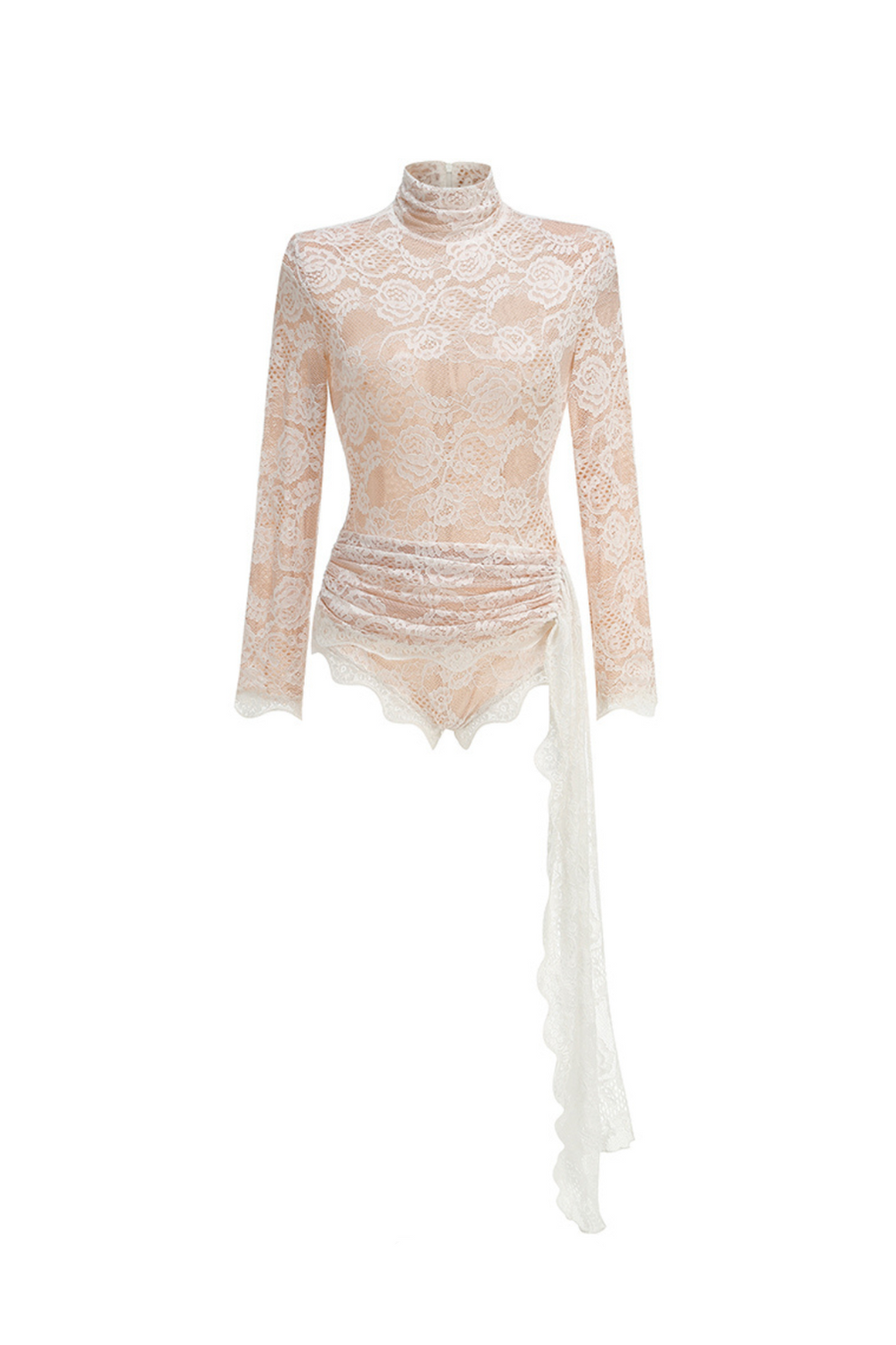 ZANNA WHITE HIGH NECK EMBROIDERED LACE BODYSUIT