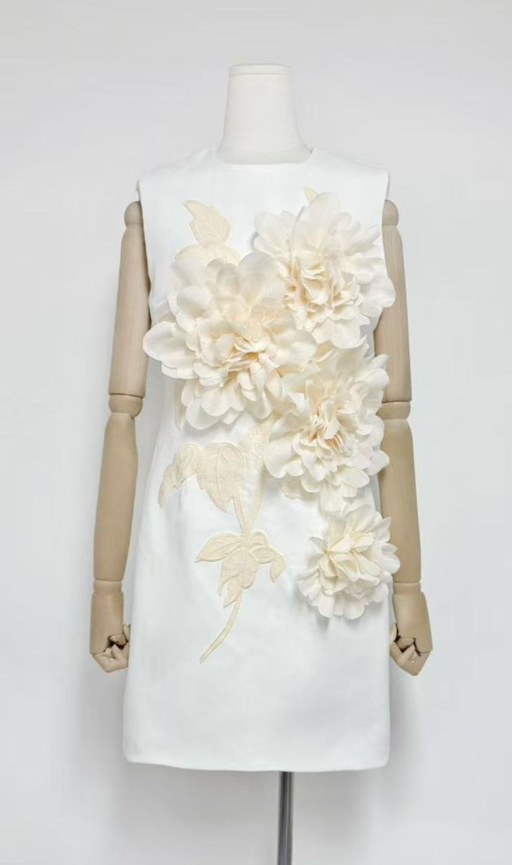 Jocasta Elegant Black Mini Dress with 3D Floral Appliqué