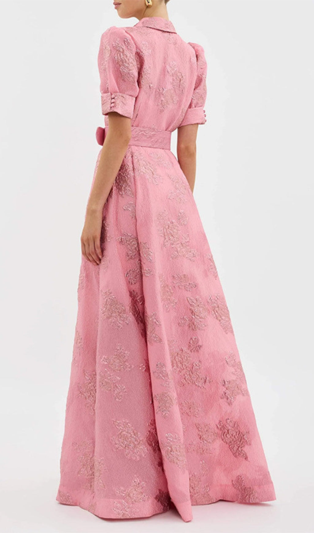 Cenobia Pink Embossed Belt Maxi Dress