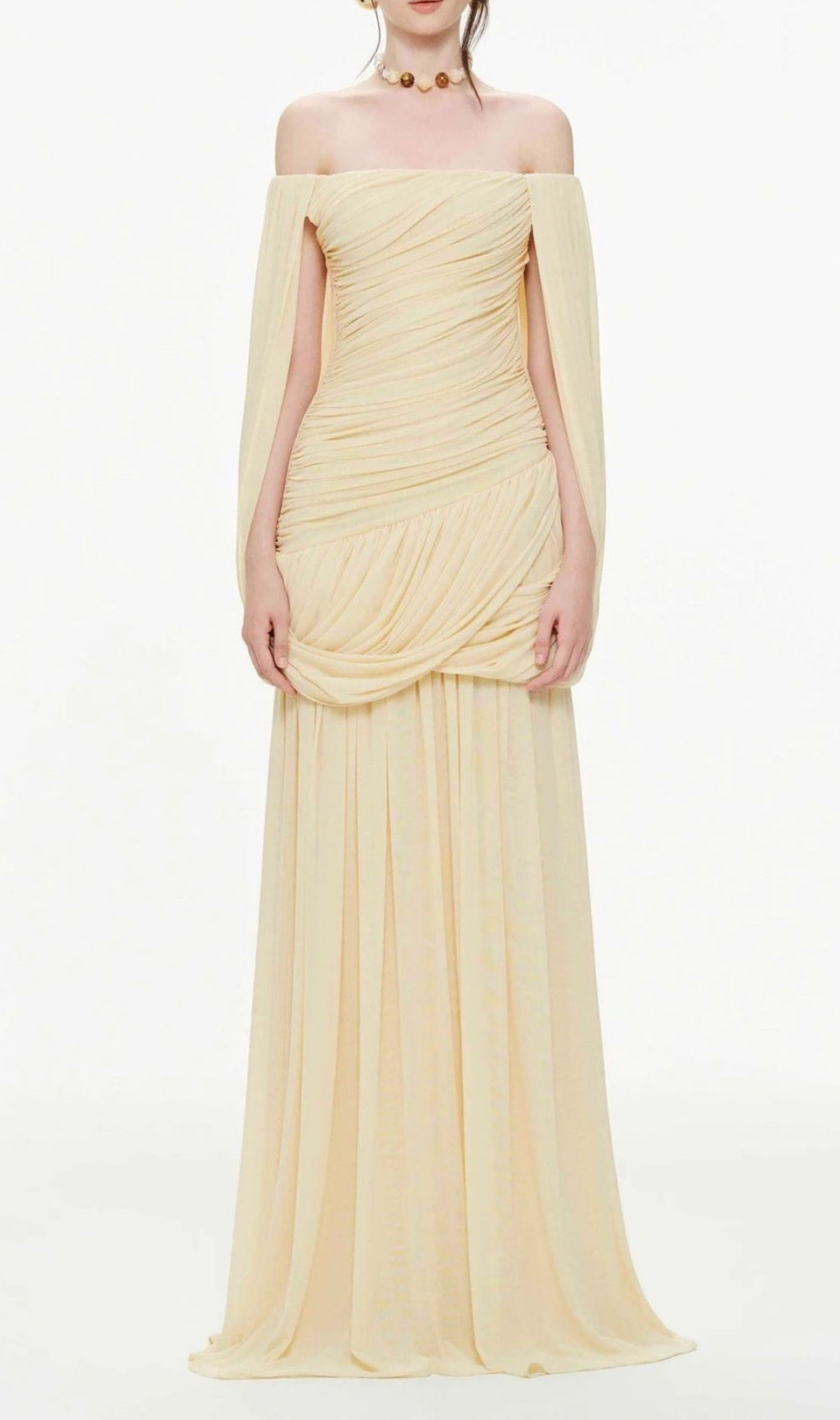 Kelsy Elegant Ruched Off-Shoulder Maxi Gown - Dusty Rose