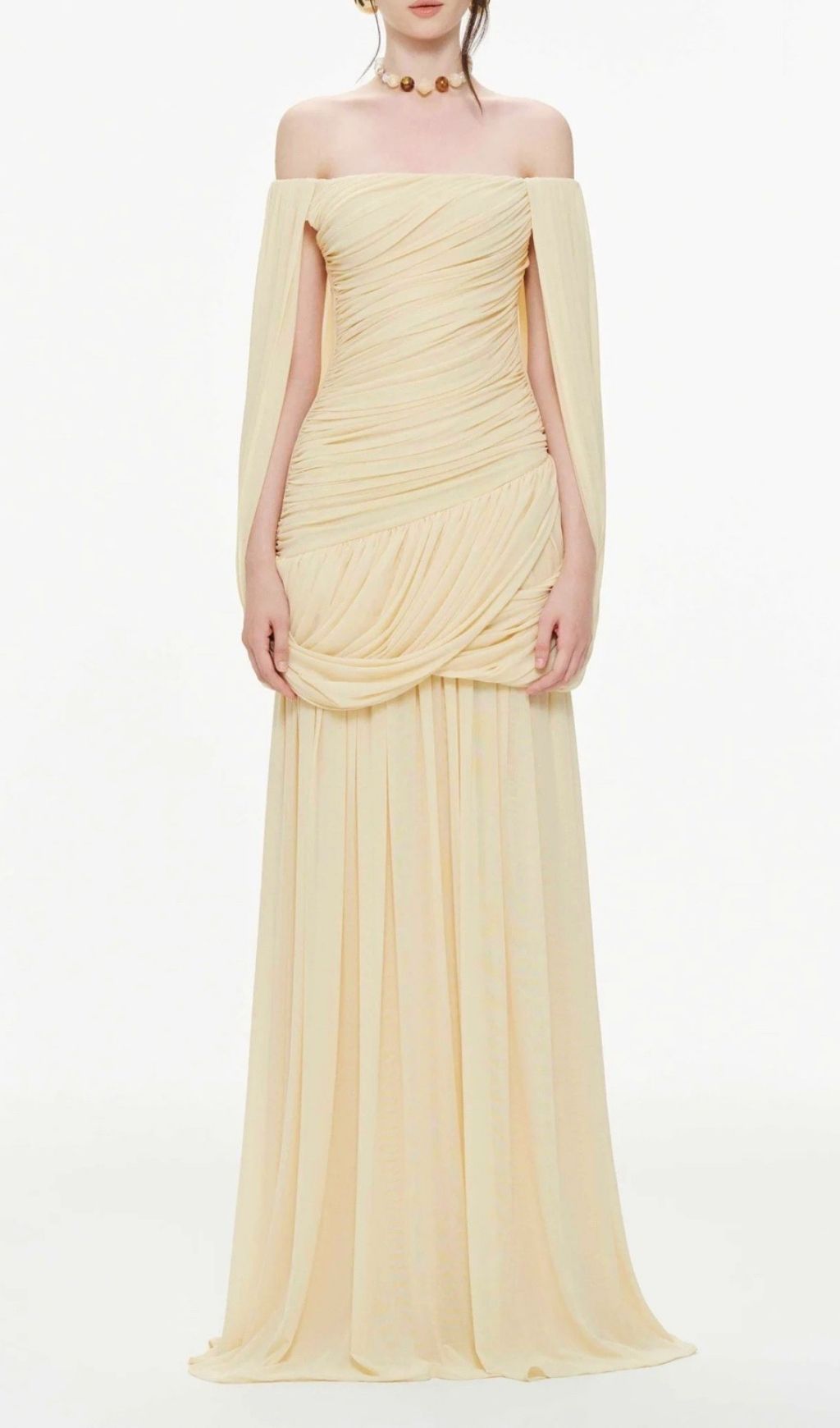 Kelsy Elegant Ruched Off-Shoulder Maxi Gown - Dusty Rose