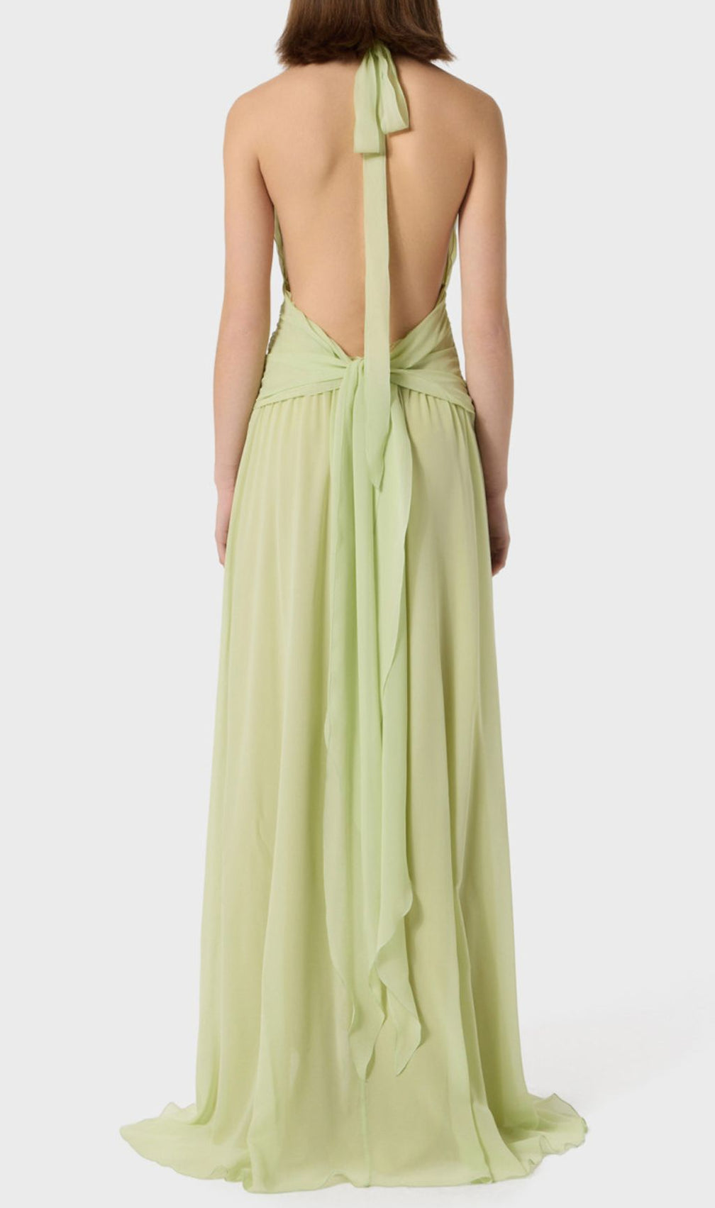 Florine Green Halter Flower Ruffle Maxi Dress