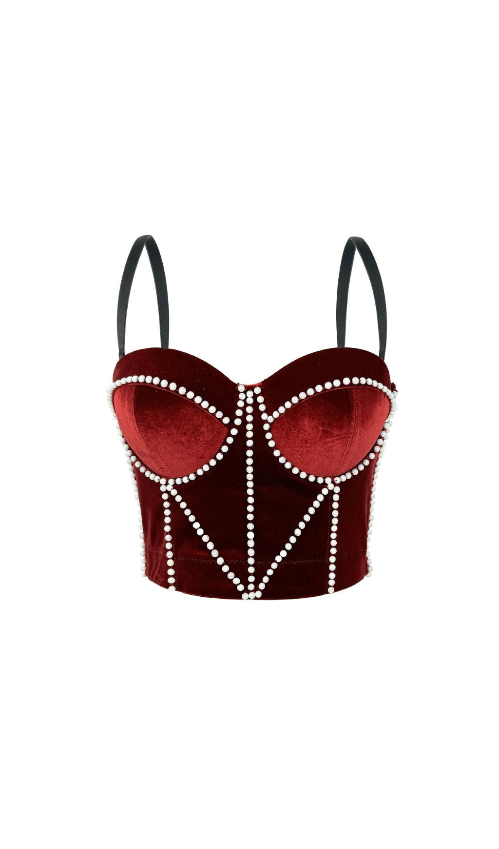 Jade Velvet Pearl Bustier Crop Top