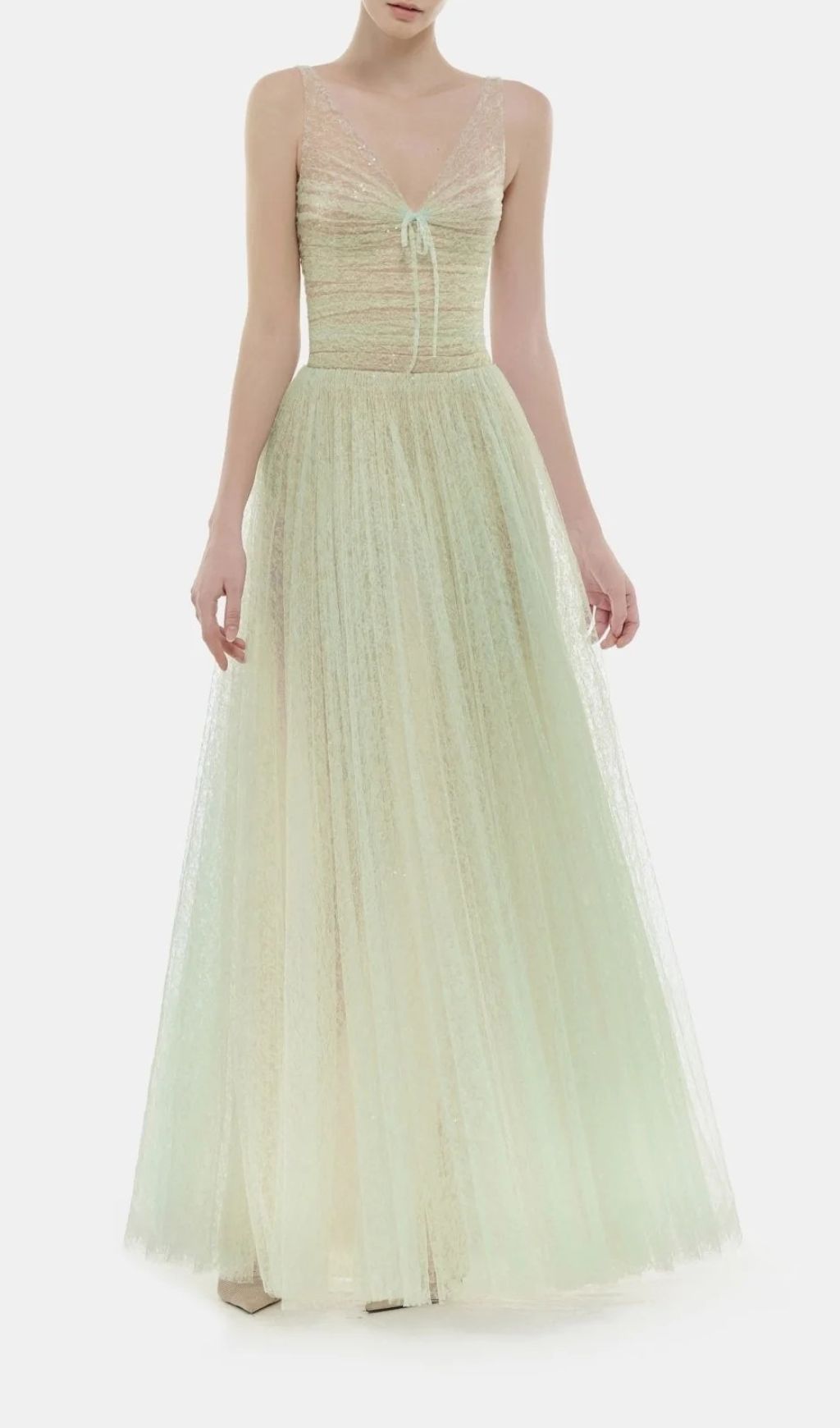 Josie Mint Green Sparkle V-Neck Mesh Maxi Gown - Ethereal Evening Dress