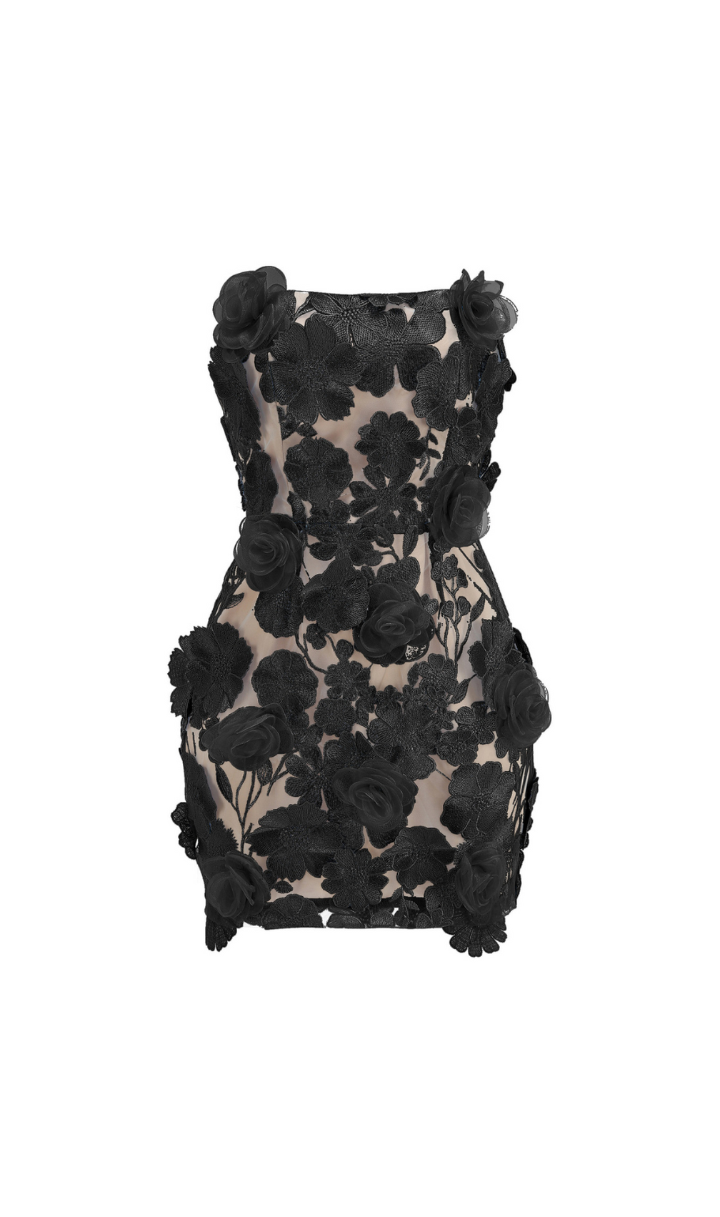 Enya Black Strapless Flower Mini Dress