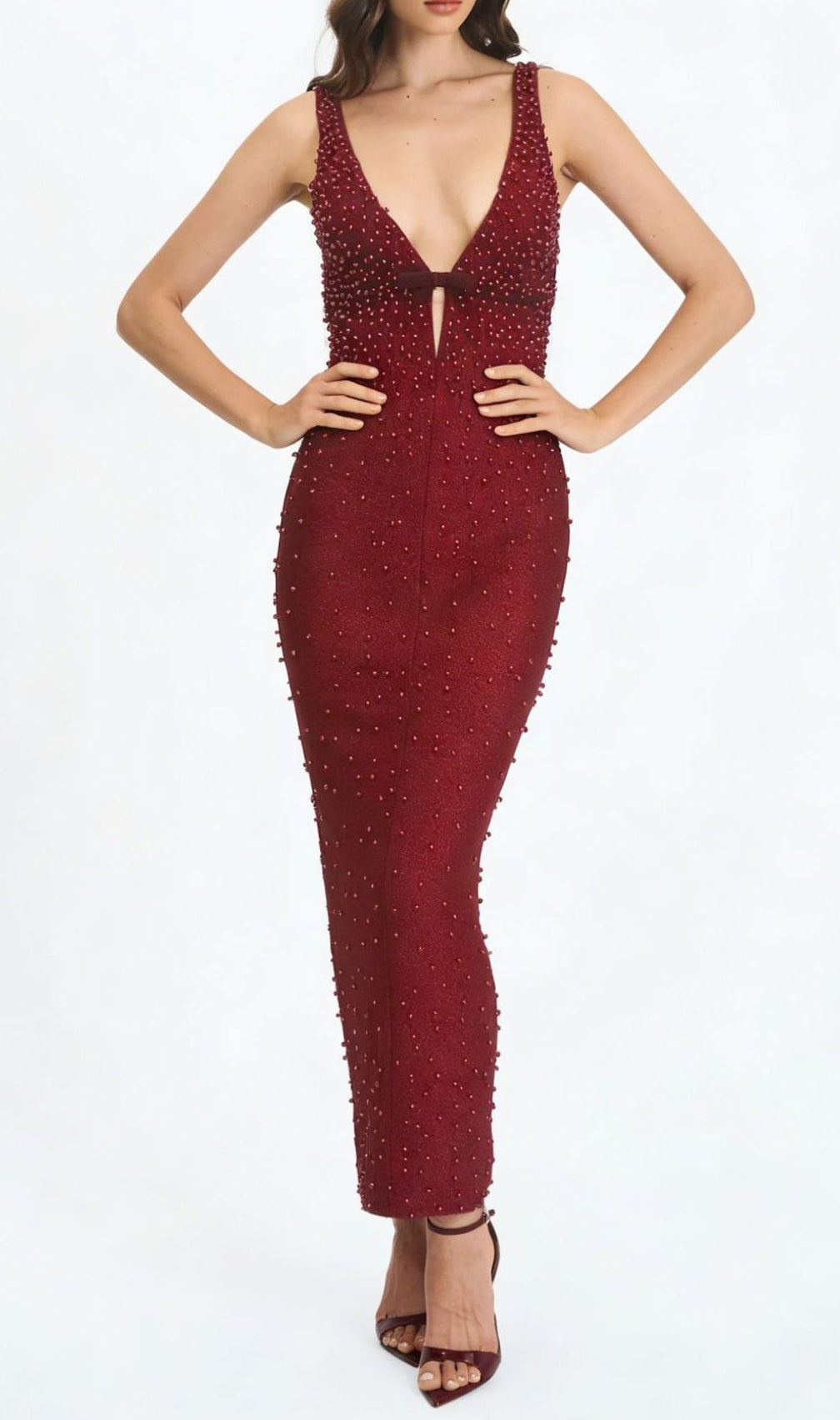 Jenaya Red Pearl Bandage Maxi Dress