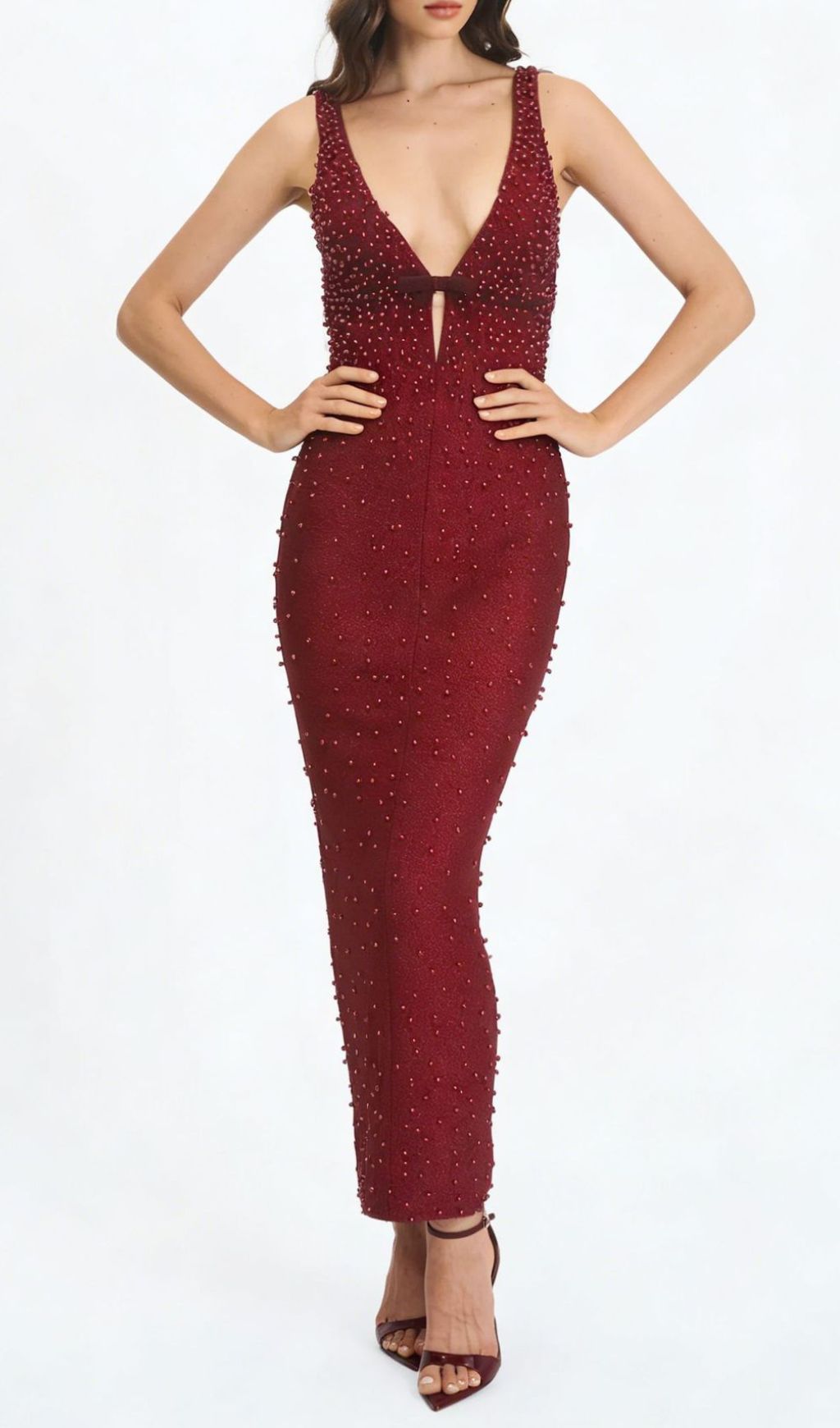 Jenaya Red Pearl Bandage Maxi Dress